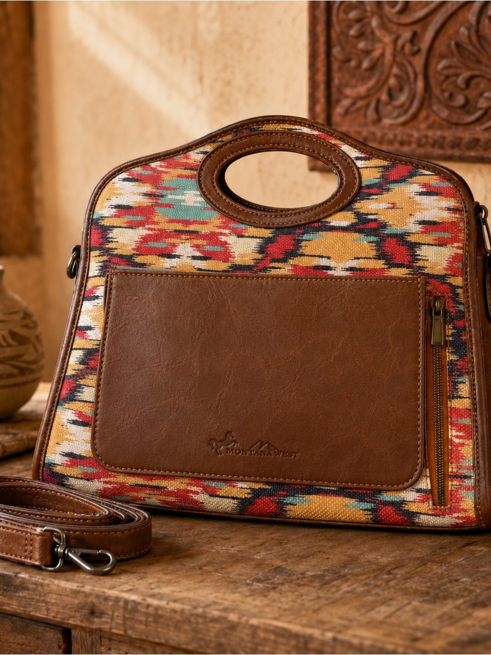 Montana West Southwestern Aztec Satchel Crossbody Bag Brown Multicolor